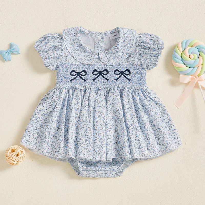 Girls Floral Short Sleeve Romper Dress