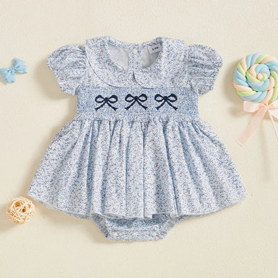 Girls Floral Short Sleeve Romper Dress