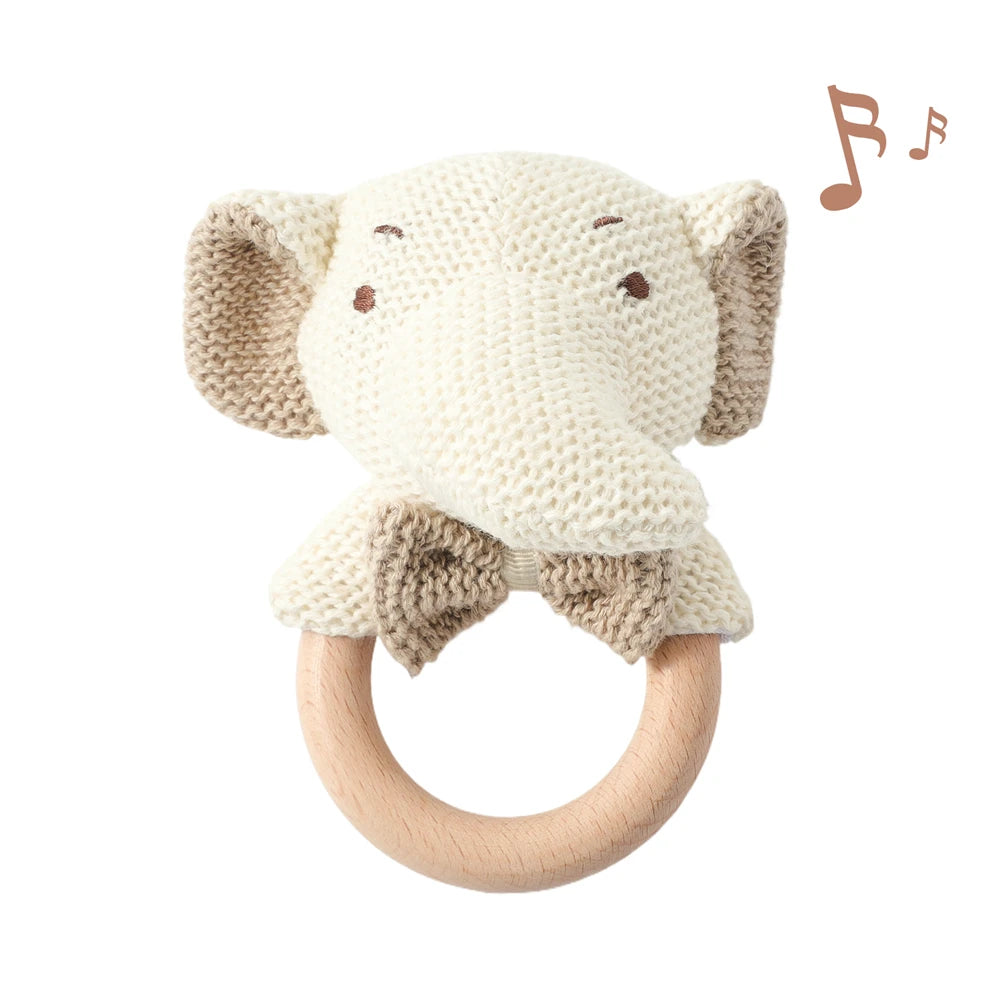 Wooden Baby Teether Crochet Elephant Toy