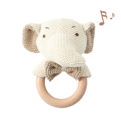 Wooden Baby Teether Crochet Elephant Toy