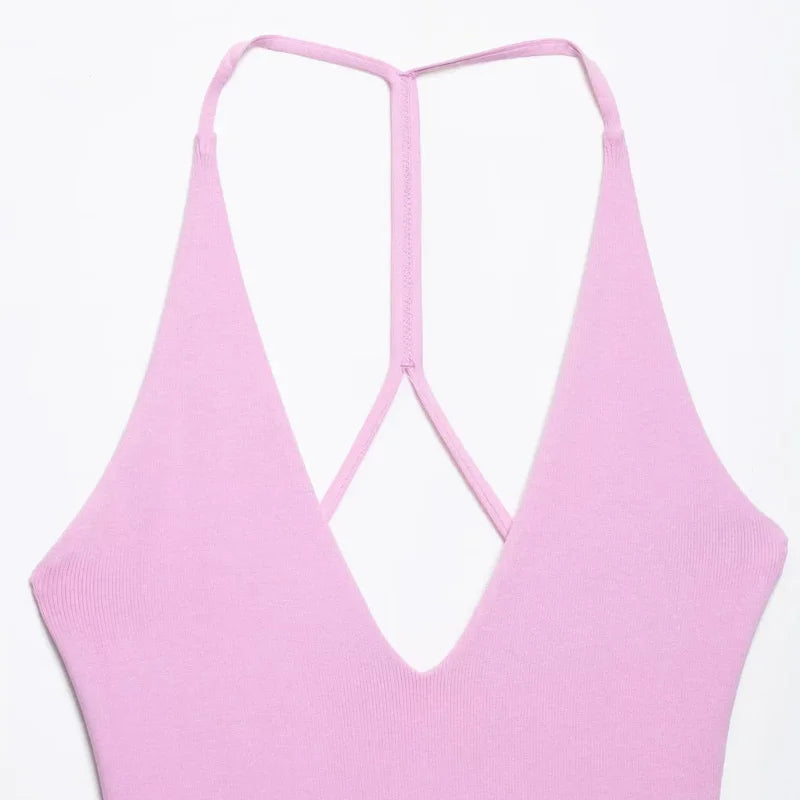 TRAF Sexy Party Halter Dress 2025 Women's Spring Summer Elegant Short Dress Fashion Casual White Pink Black Mini Dress Vestidos