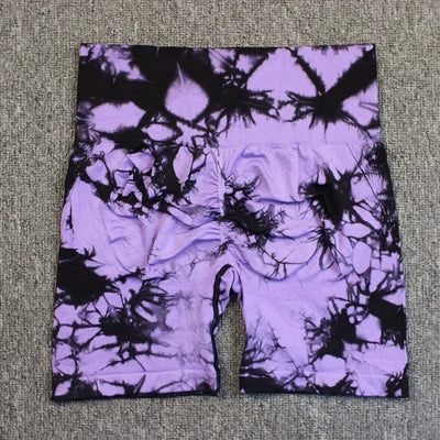 Tie Dye Shorts Women Seamless High Waist  Shorts Sexy Hip Liftting Stretchy Yoga Shorts Workout Running Knit Skinny Gym Shorts