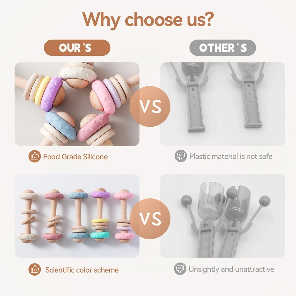 Wooden Rattle & Silicone Teether Toy