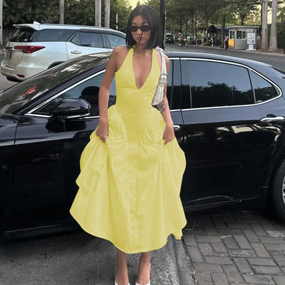 Ladies Summer Evening Party New Fashion Dress Women Sleeveless Backless V-Neck Sexy Birthday  Long Dresses 2025 Woman Streetwear