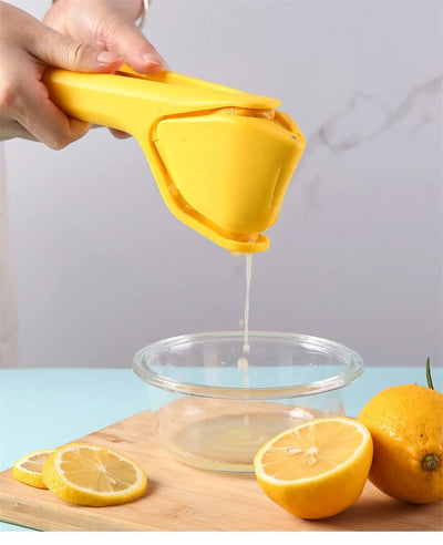 Max Juice Extraction Lemon Lime Squeezer EasytoUse Flat Lemon Squeezer with Leverage Squeezer with Built in Strainer Yellow