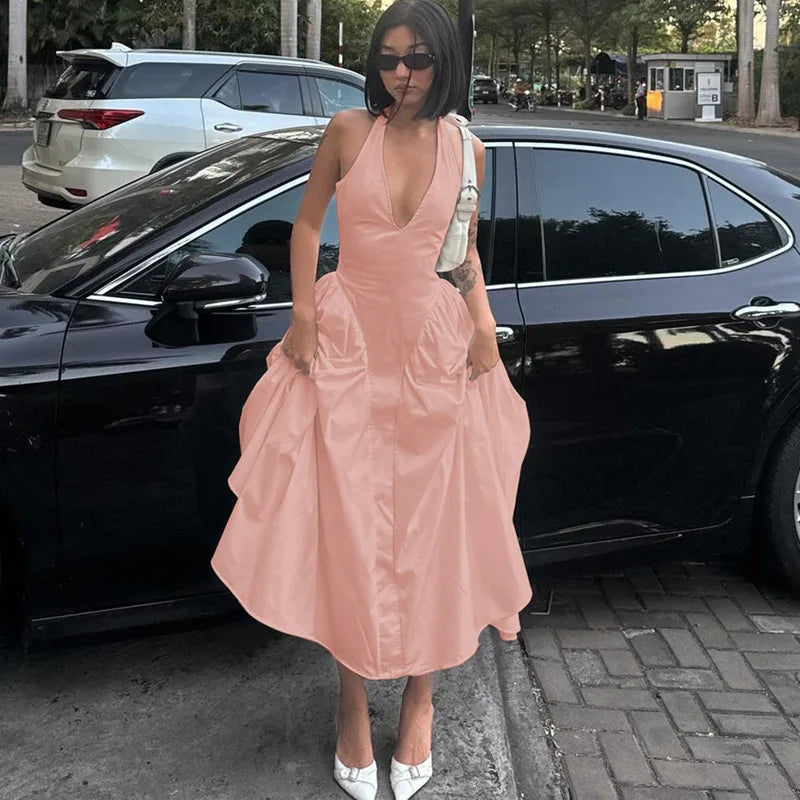 Ladies Summer Evening Party New Fashion Dress Women Sleeveless Backless V-Neck Sexy Birthday  Long Dresses 2025 Woman Streetwear