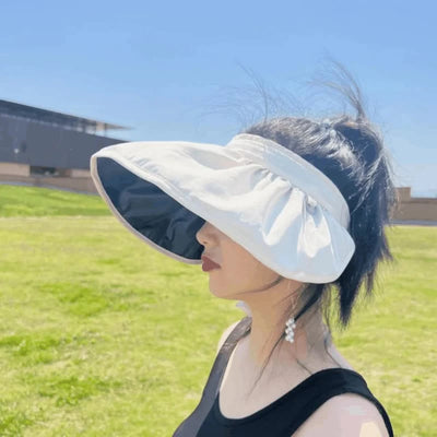 2025 Summer travel sunshade sunblock hat large eaves anti-UV temperament all empty top hat tidal sun hat children's straw hat