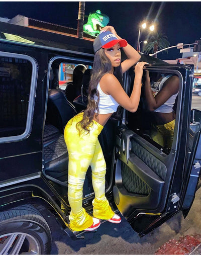 Tie-dye Casual Trousers Y2k Streetwear Autumn High Waist Trumpet Pants High Stretch Yoga Leggings Sports Fitness Women's Pants