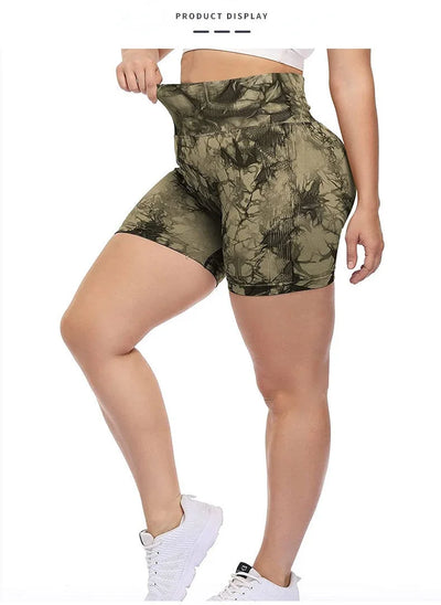 Tie Dye Shorts Women Seamless High Waist  Shorts Sexy Hip Liftting Stretchy Yoga Shorts Workout Running Knit Skinny Gym Shorts
