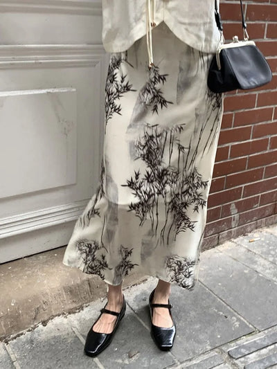 Vintage Tie Dye 2025 Spring New Fashion High Waist Women Skirt Fairy Y2k Aesthetic Elegant Skirts Split Harajuku Casual Falda