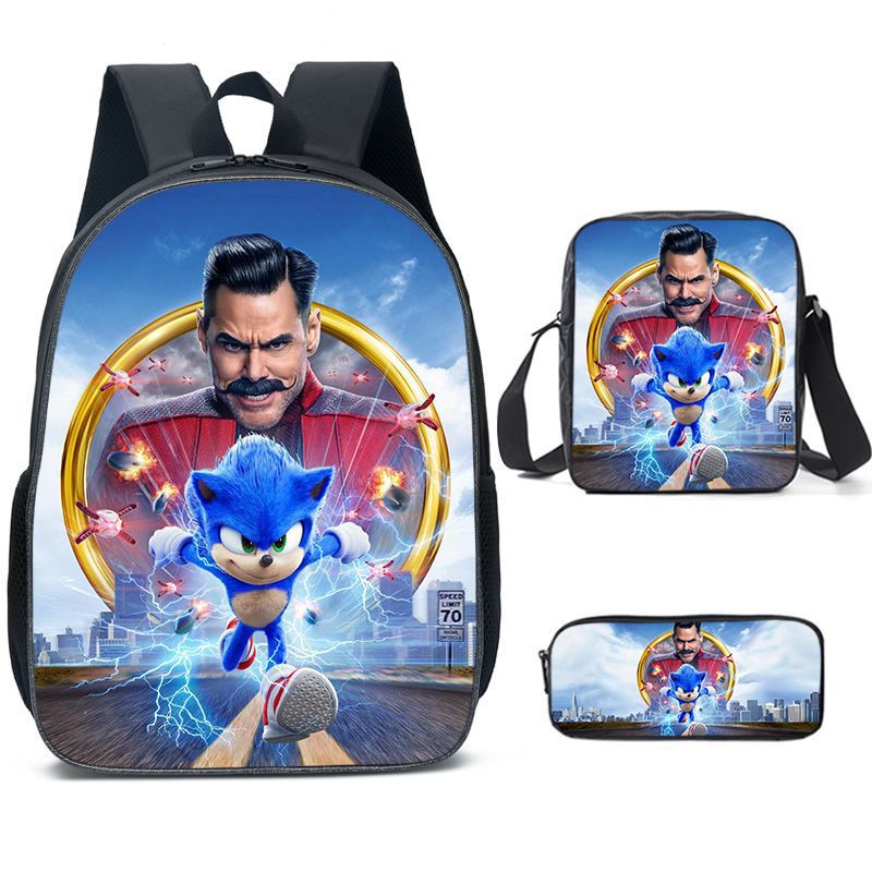 Sonic Backpack Primary and Middle School Students Schoolbag Boys Girls Anime Cartoon School Bag Mochila Zipper Shoulders