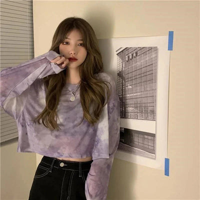 T-Shirts Women Tie Dye Casual Trendy Elegant Sun-proof Sexy Ladies Tees Teens Sheer Tops Summer Hot Selling Beach Simple Cozy