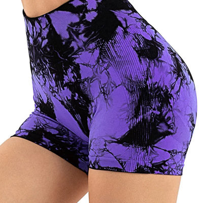 Tie Dye Shorts Women Seamless High Waist  Shorts Sexy Hip Liftting Stretchy Yoga Shorts Workout Running Knit Skinny Gym Shorts