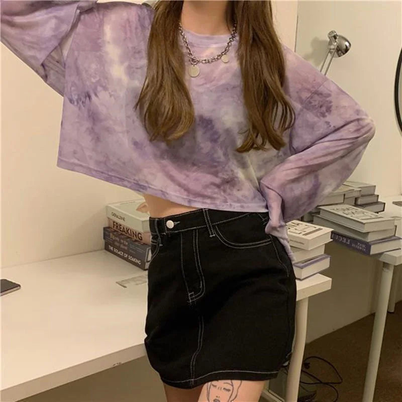 T-Shirts Women Tie Dye Casual Trendy Elegant Sun-proof Sexy Ladies Tees Teens Sheer Tops Summer Hot Selling Beach Simple Cozy