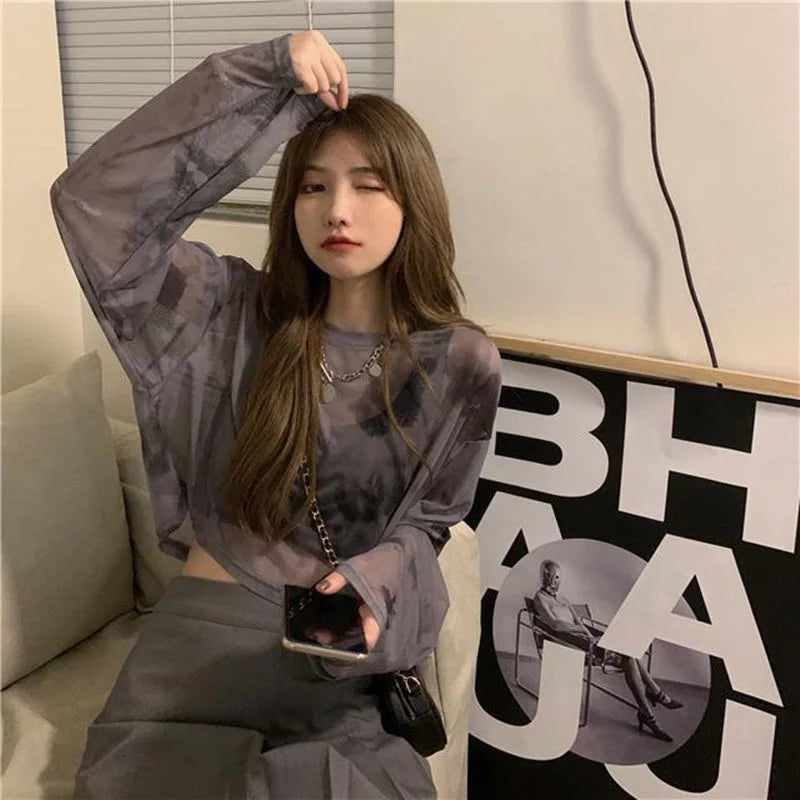 T-Shirts Women Tie Dye Casual Trendy Elegant Sun-proof Sexy Ladies Tees Teens Sheer Tops Summer Hot Selling Beach Simple Cozy