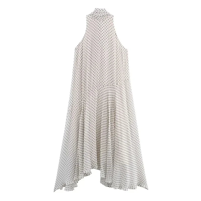 TRAF Women's Dresses Elegant Halter Long Dresses 2025 Spring Summer Dot Y2k Vestidos Fashion Casual Lace-Up Party Midi Dresses