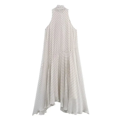 TRAF Women's Dresses Elegant Halter Long Dresses 2025 Spring Summer Dot Y2k Vestidos Fashion Casual Lace-Up Party Midi Dresses