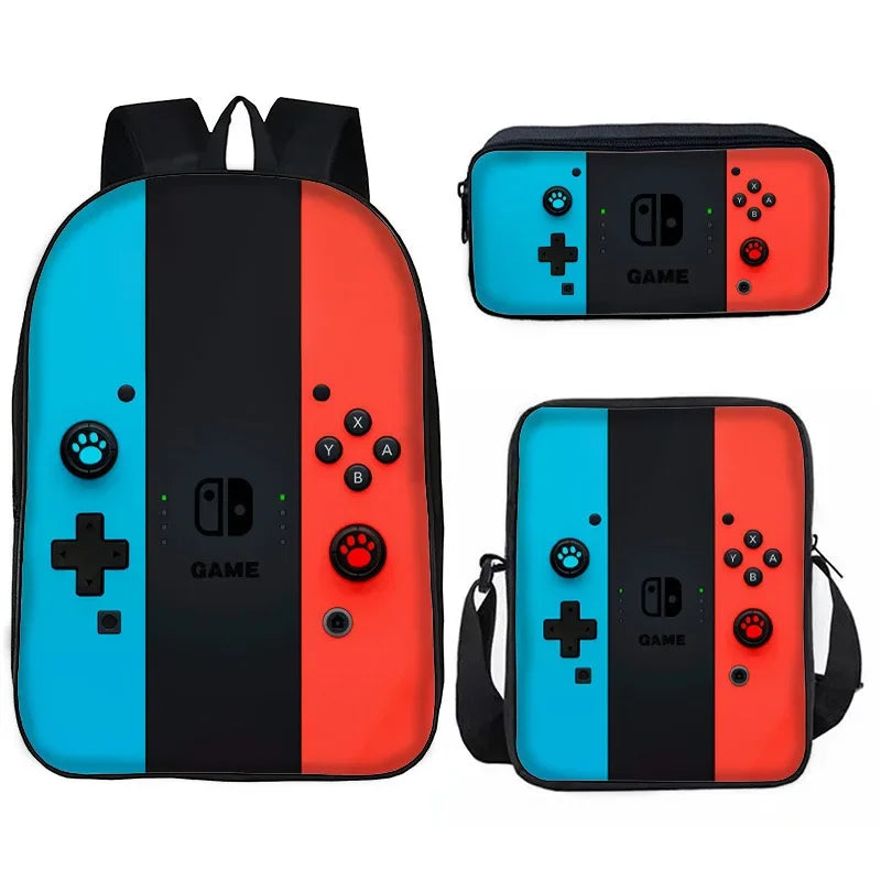 Back To School Game Console Pattern DIY School Bag for Primary and Secondary Students Lunch Bag Pen Bag Shoulder Bag Three Sets