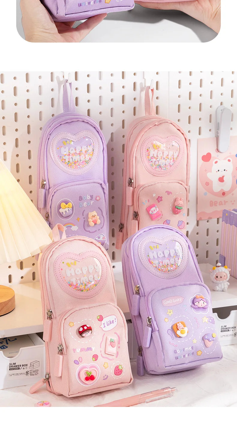 Schoolbag Style Pencil Case Girls Elementary School Students Children Large Capacity High Aesthetic Value Simple Cute Stationery
