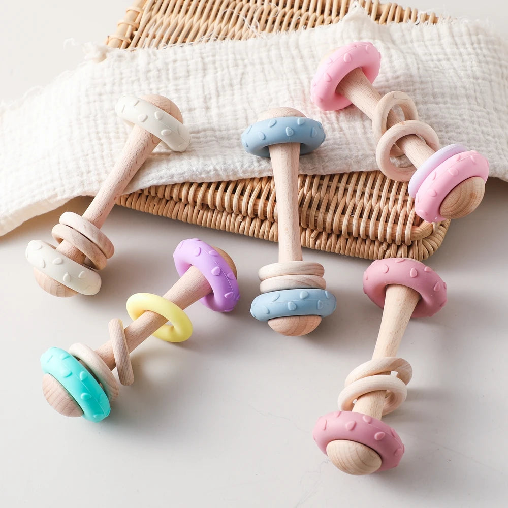 Wooden Rattle & Silicone Teether Toy
