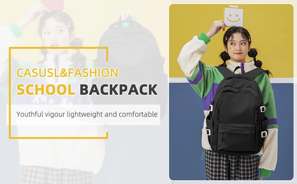 Simple Children Schoolbag Bookbag, High School College Student Black School Backpack for Women, Laptop Bookbag for Girls Boys