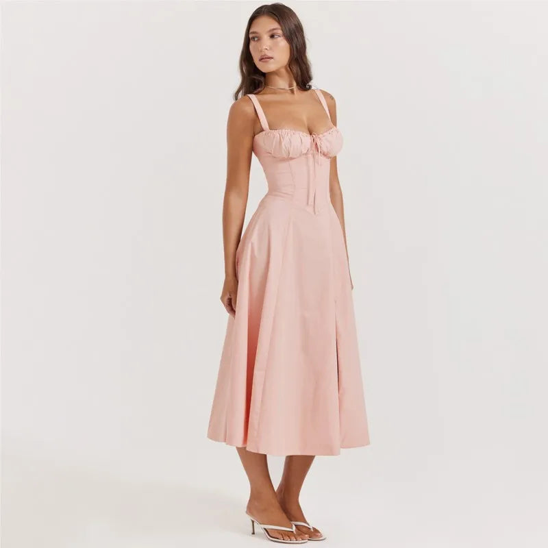 Elegant Long Dresses For Women 2025 Summer Sexy Sling Sleeveless Backless Bandage Party Dress Female Solid Color Maxi Vestidos