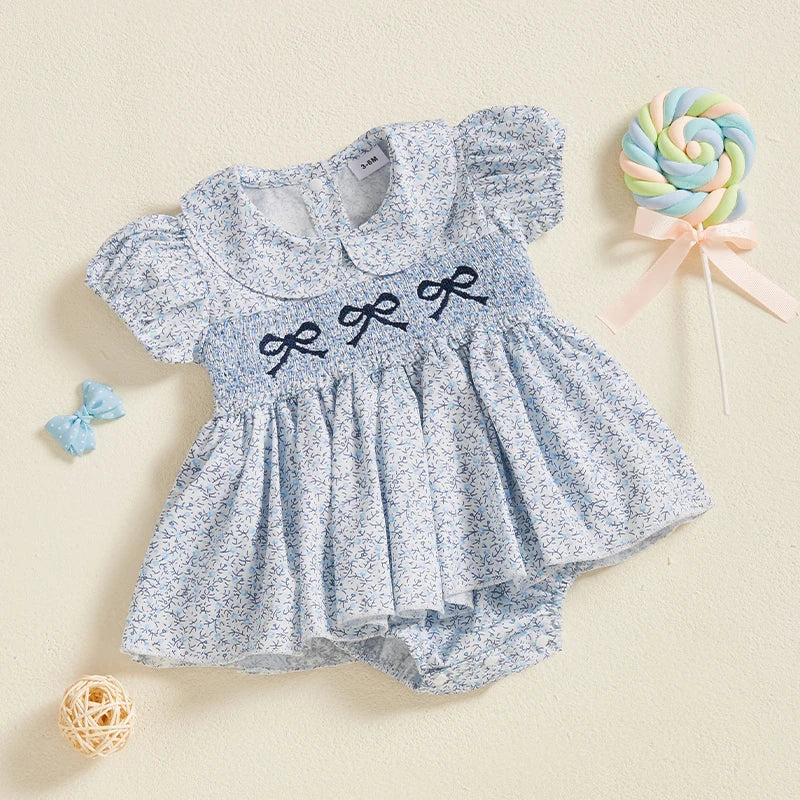 Girls Floral Short Sleeve Romper Dress