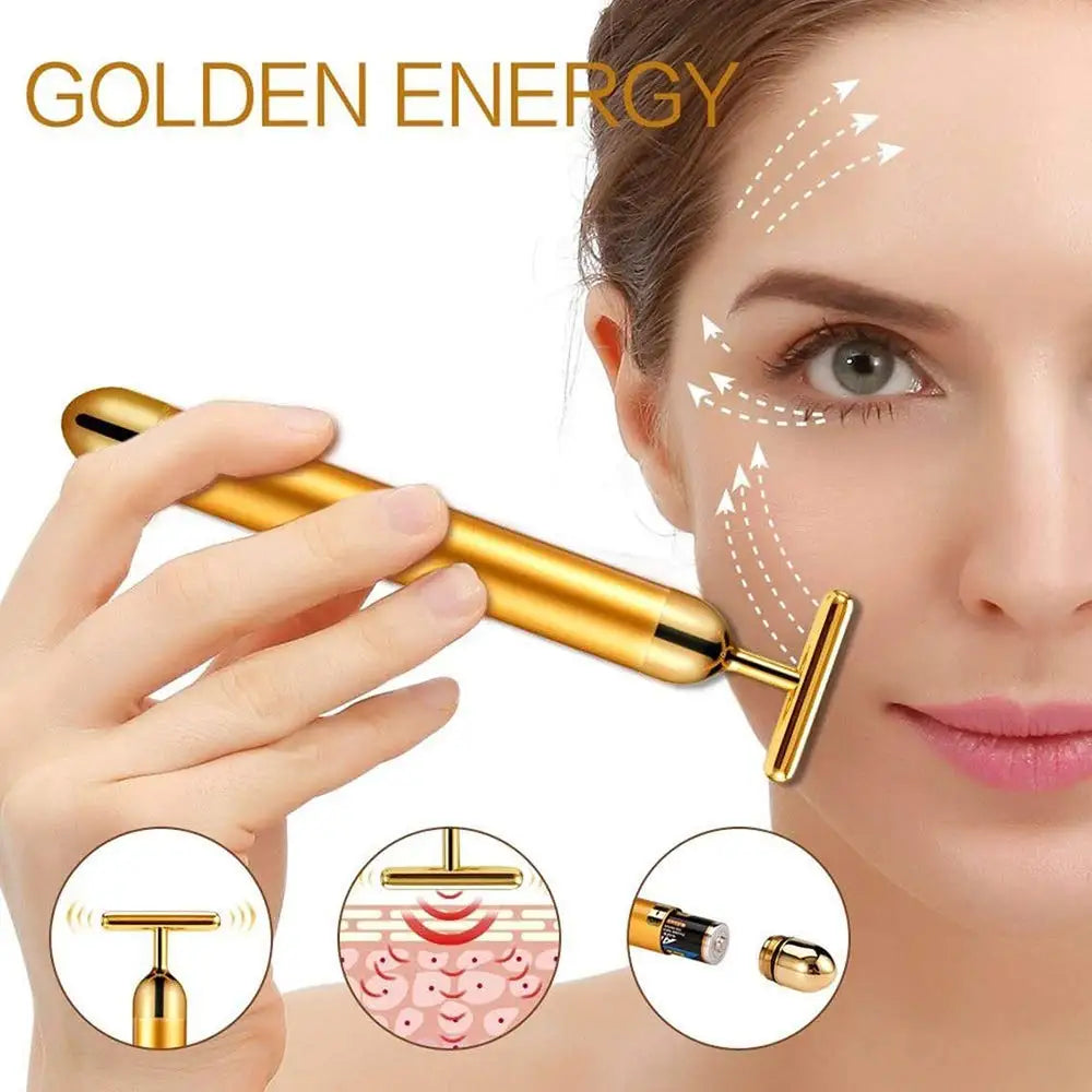 Golden T-Shaped Facial Body Massager