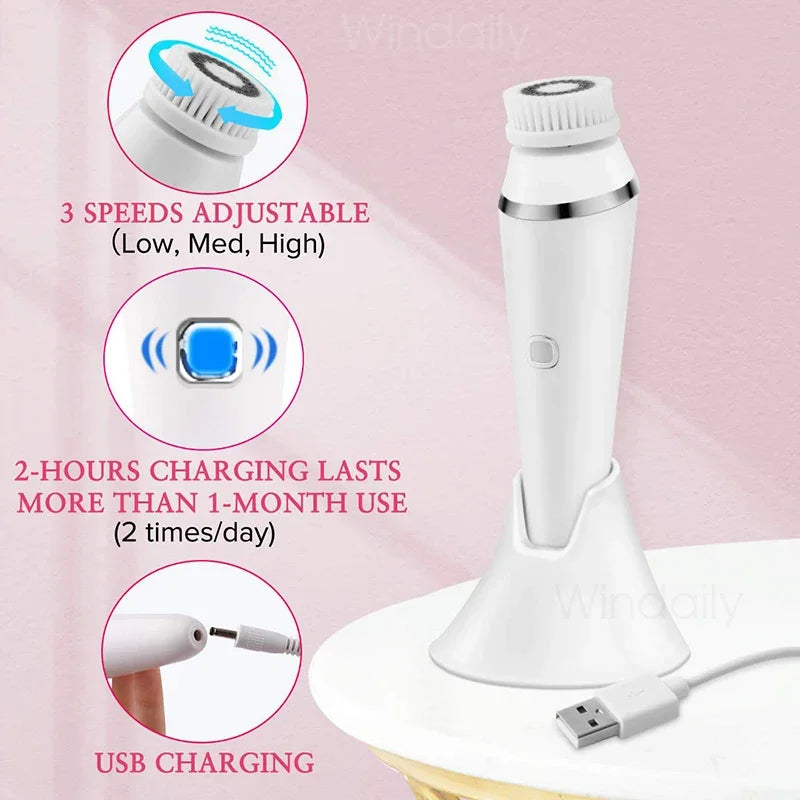 4-in-1 Rechargeable Sonic Facial Cleansing Brush
