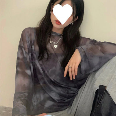 T-shirt Women Tie Dye Long Sleeve Ladies Spring Loose High Street Stylish Thin Leisure Minimalist Harajuku Ins Comfortable Chic