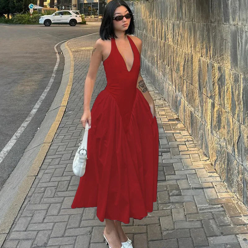 Ladies Summer Evening Party New Fashion Dress Women Sleeveless Backless V-Neck Sexy Birthday  Long Dresses 2025 Woman Streetwear