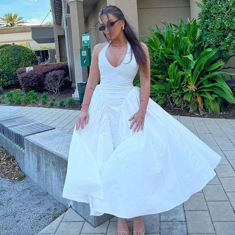 Ladies Summer Evening Party New Fashion Dress Women Sleeveless Backless V-Neck Sexy Birthday  Long Dresses 2025 Woman Streetwear