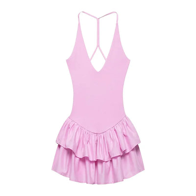 TRAF Sexy Party Halter Dress 2025 Women's Spring Summer Elegant Short Dress Fashion Casual White Pink Black Mini Dress Vestidos