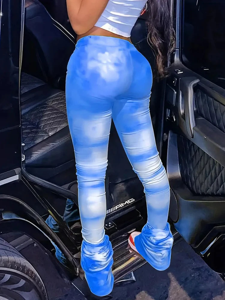 Tie-dye Casual Trousers Y2k Streetwear Autumn High Waist Trumpet Pants High Stretch Yoga Leggings Sports Fitness Women's Pants