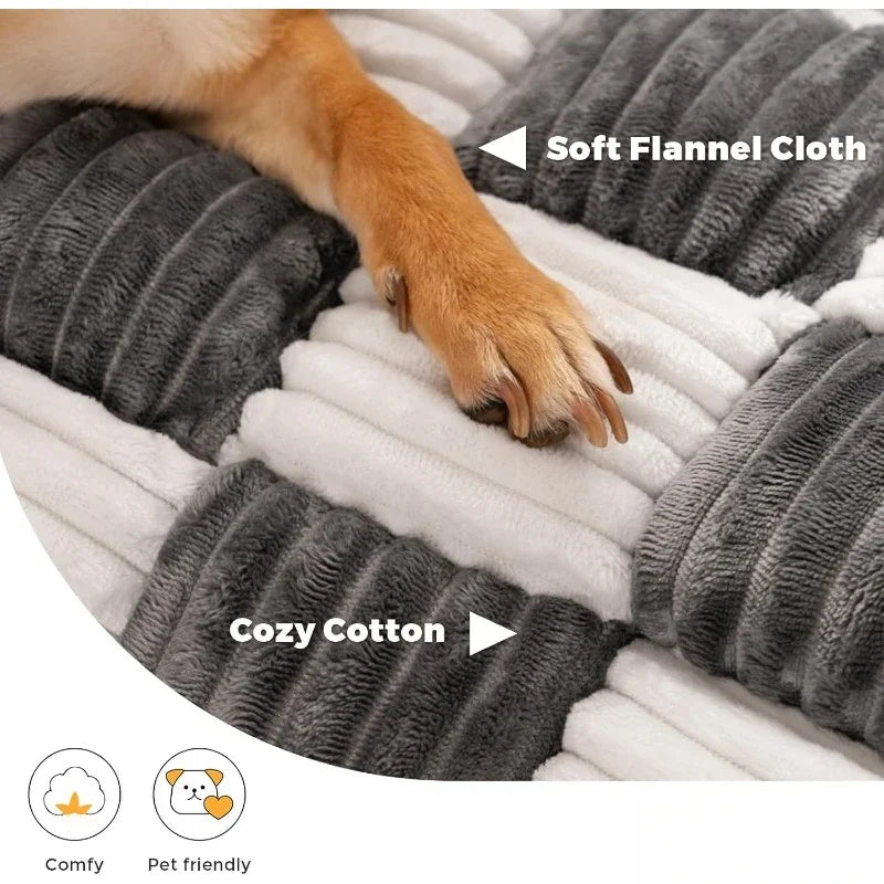 Plush Dog Couch Cover – Cream Square Plaid