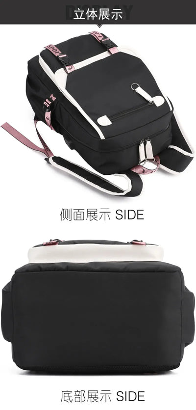 School Backpacks for Young Boys Girls Bagpack College Students Kawaii School Bag Harajuku Fashion Travel Rucksack Black Pink Bag