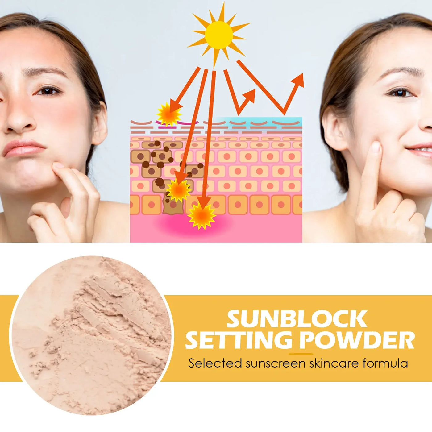 Spf50 Sunscreen Loose Powder Sunblock Skin Protective Waterproof Invisible Pore Solar Blocker Brighten Oil Control Makeup Powder