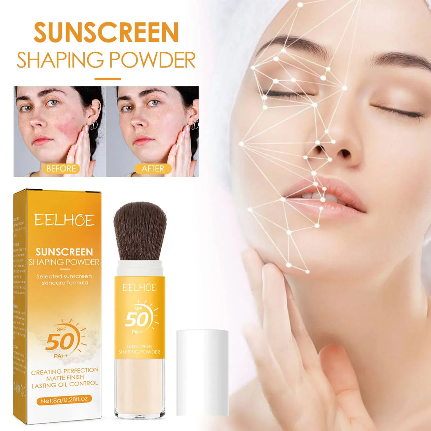 Spf50 Sunscreen Loose Powder Sunblock Skin Protective Waterproof Invisible Pore Solar Blocker Brighten Oil Control Makeup Powder