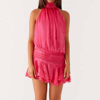 Women Sexy Halter Ruffles Mini Dress Lace Up Backless Beach Party Dresses 2025 Summer Fashion Vacation Lady Cocktail Vestidos