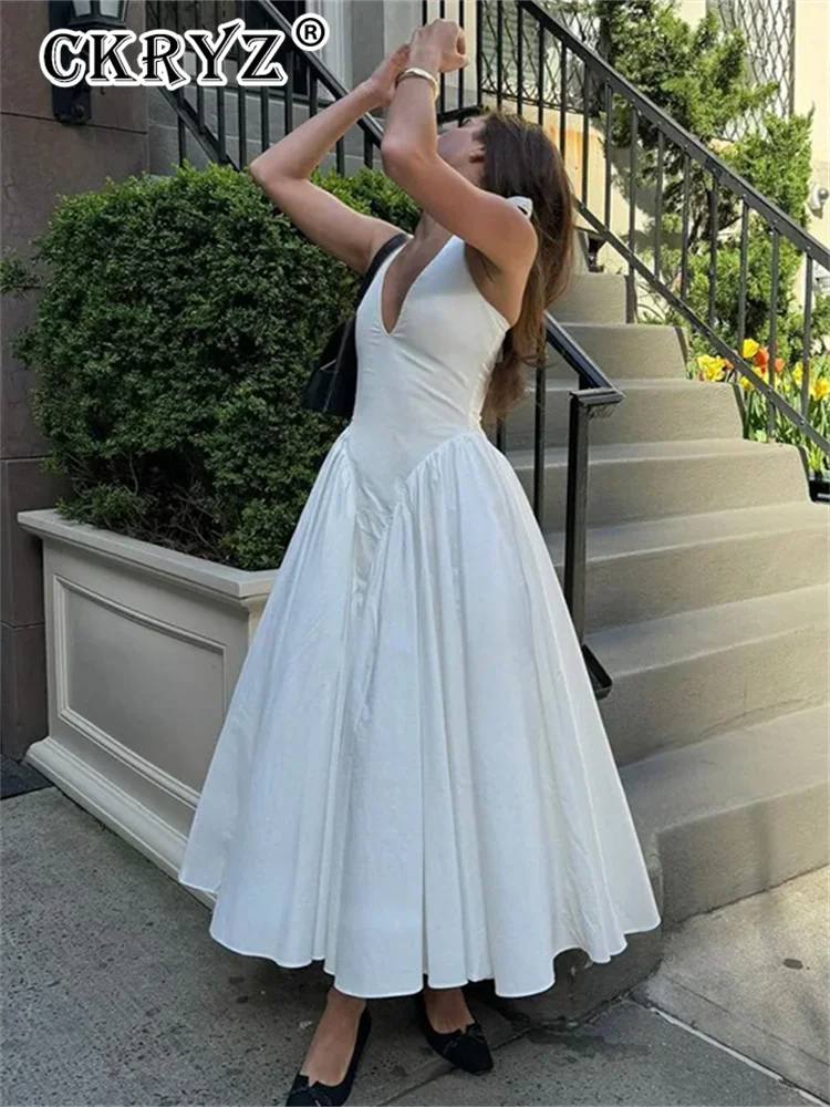 Ladies Summer Evening Party New Fashion Dress Women Sleeveless Backless V-Neck Sexy Birthday  Long Dresses 2025 Woman Streetwear