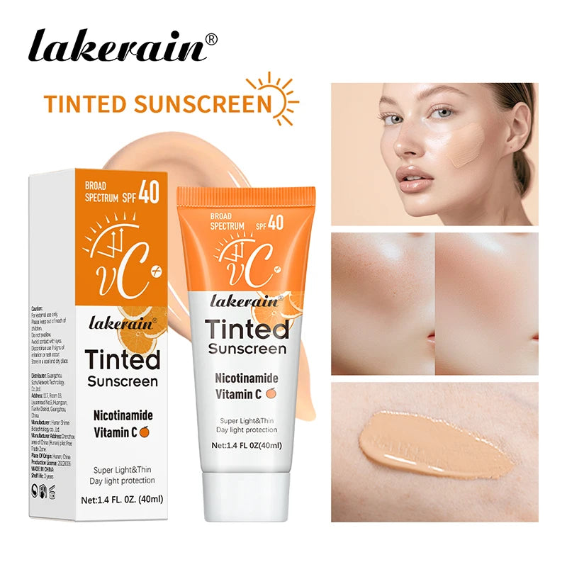 SPF40 Tinted Sunscreen Nicotinamide Vitamin C Mineral Sunblock With Zinc Oxide & Titanium,UV-Proof Sun Block Whitening Cream