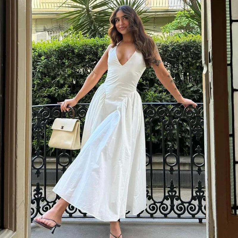Ladies Summer Evening Party New Fashion Dress Women Sleeveless Backless V-Neck Sexy Birthday  Long Dresses 2025 Woman Streetwear