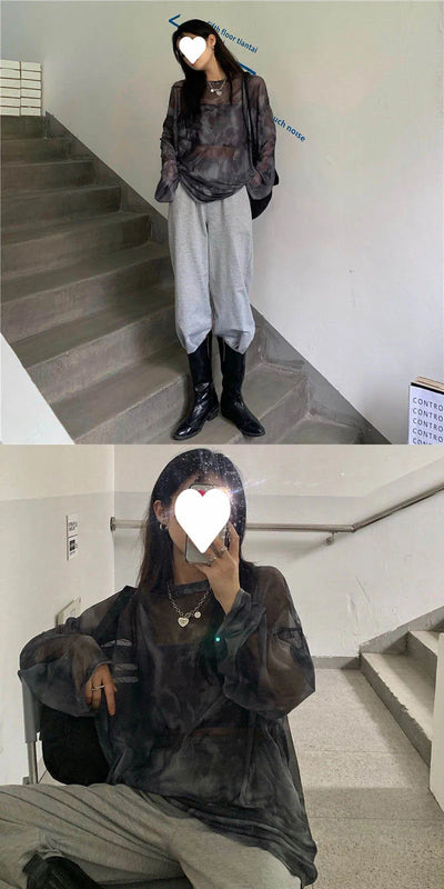 T-shirt Women Tie Dye Long Sleeve Ladies Spring Loose High Street Stylish Thin Leisure Minimalist Harajuku Ins Comfortable Chic