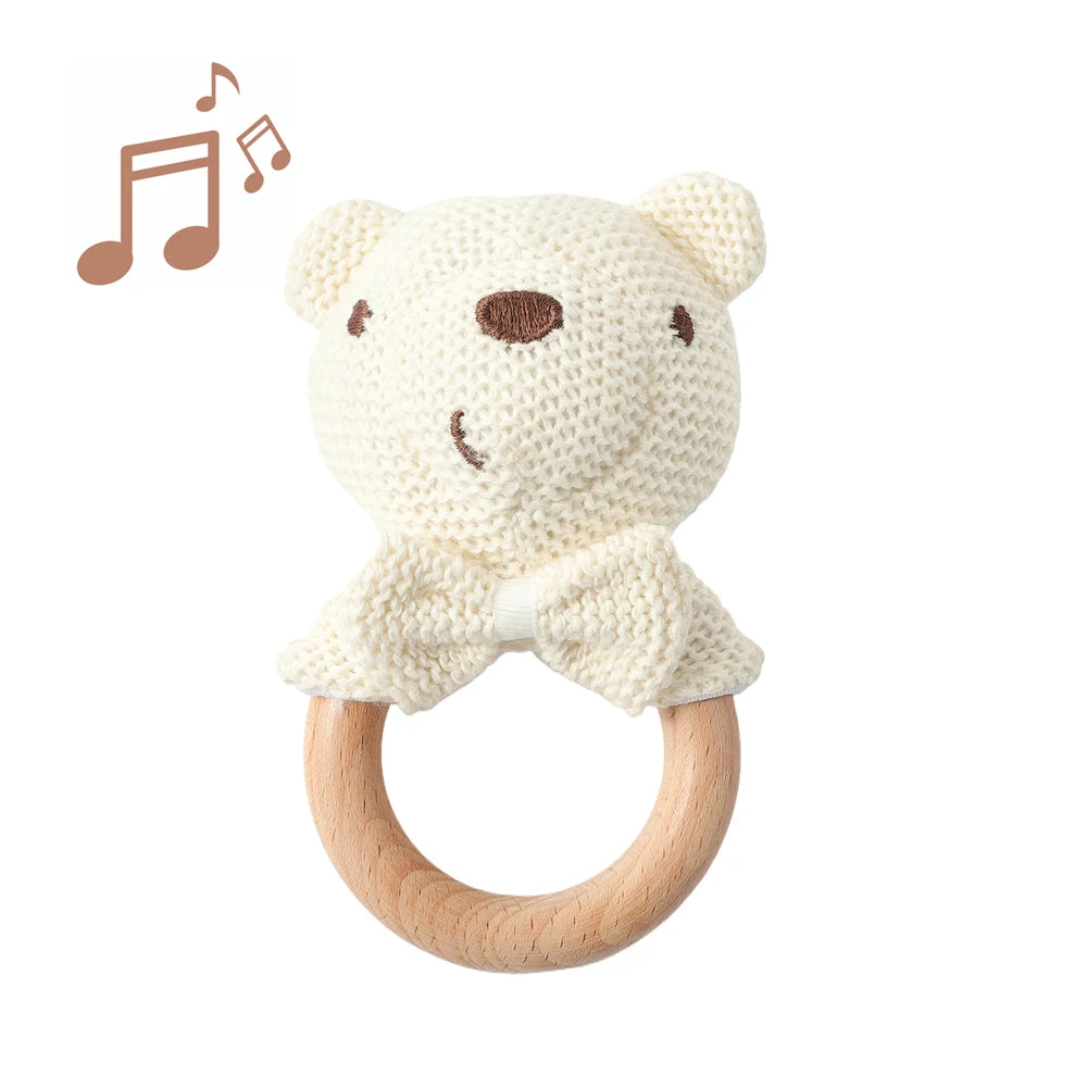 Wooden Baby Teether Crochet Elephant Toy