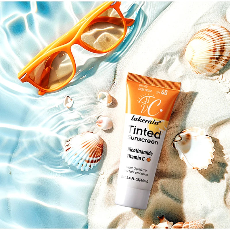 SPF40 Tinted Sunscreen Nicotinamide Vitamin C Mineral Sunblock With Zinc Oxide & Titanium,UV-Proof Sun Block Whitening Cream