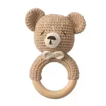 Wooden Baby Teether Crochet Elephant Toy