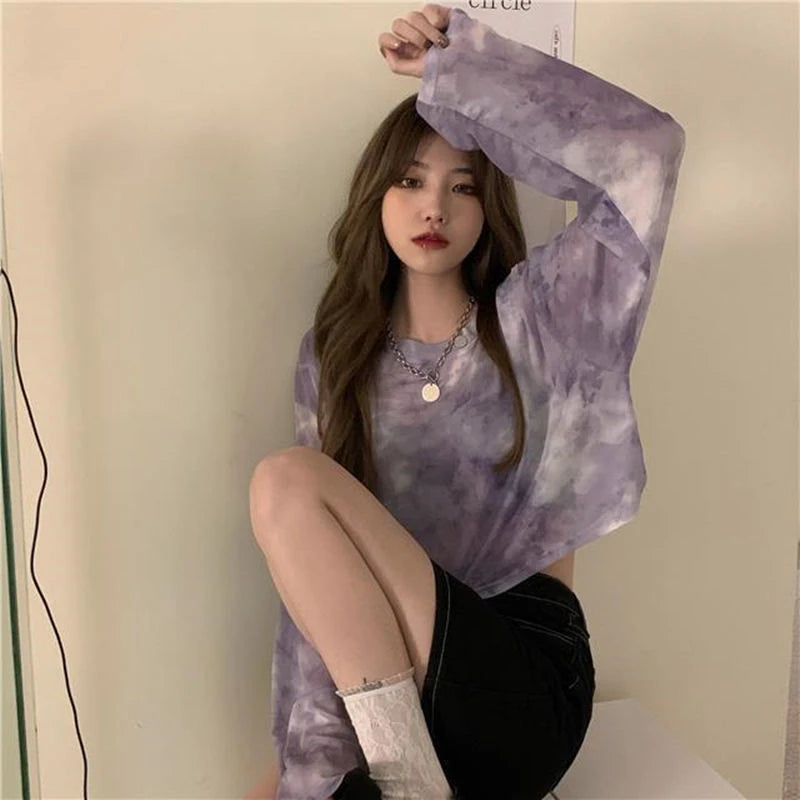 T-Shirts Women Tie Dye Casual Trendy Elegant Sun-proof Sexy Ladies Tees Teens Sheer Tops Summer Hot Selling Beach Simple Cozy