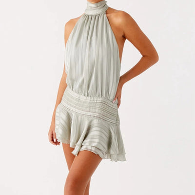 Women Sexy Halter Ruffles Mini Dress Lace Up Backless Beach Party Dresses 2025 Summer Fashion Vacation Lady Cocktail Vestidos