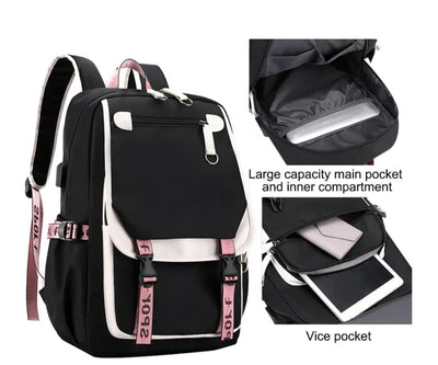 School Backpacks for Young Boys Girls Bagpack College Students Kawaii School Bag Harajuku Fashion Travel Rucksack Black Pink Bag
