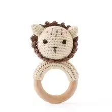 Wooden Baby Teether Crochet Elephant Toy